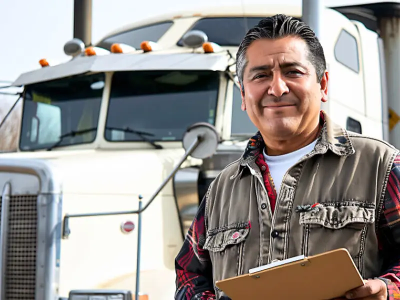 Conductor de camión durante examen físico DOT en clínica para conductores en Houston
